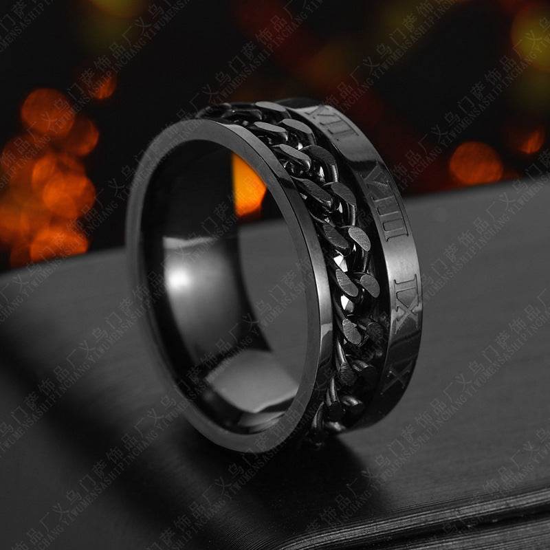 Roman Letter Rotatable Chain Rings Men Digital Titanium Steel RingFor Couple High Quality Multifunctional Bottle Opener Ring Spinner Jewelry Punk Gifts - Velora