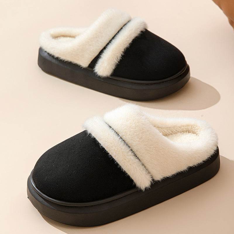 Fashion Warm Cotton Slippers For Women Leisure Thick Bottom Non-slip Plus-velvet House Shoes Winter Bedroom Floor Suede Slipper - Velora