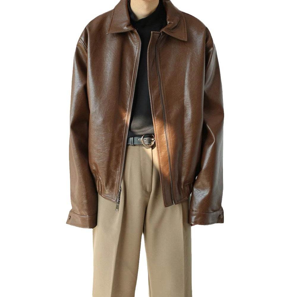 Men's Retro Short Personalized Leather Coat - Velora