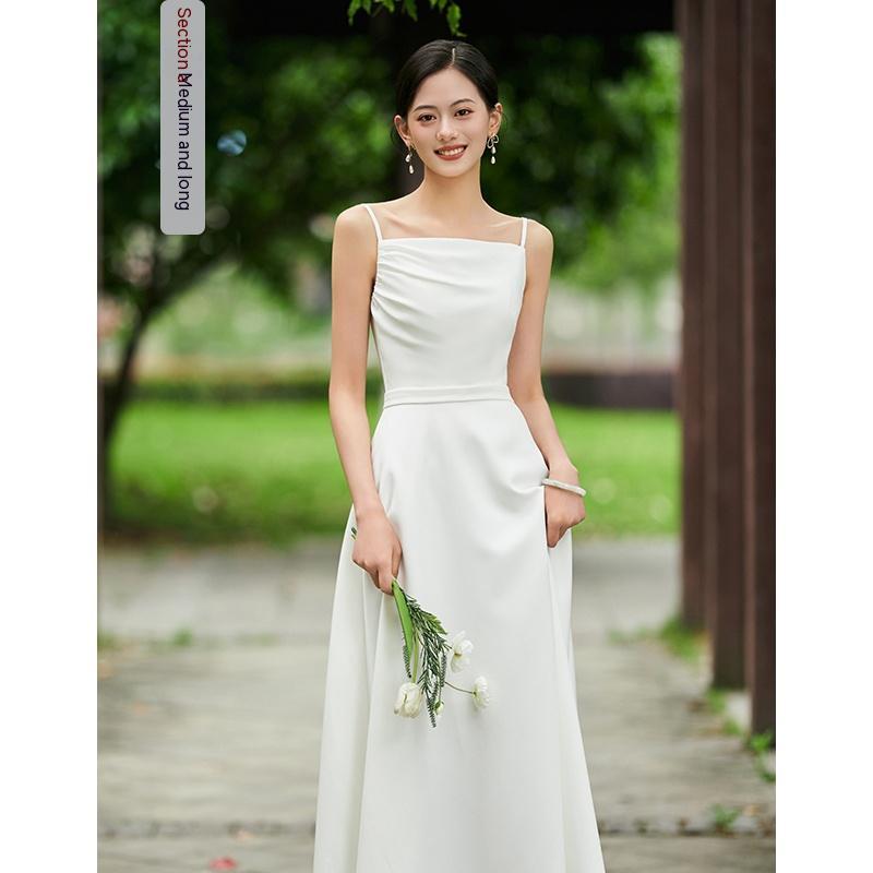 White Bridesmaid Dress Senior Dress Daily Style Formal Dress