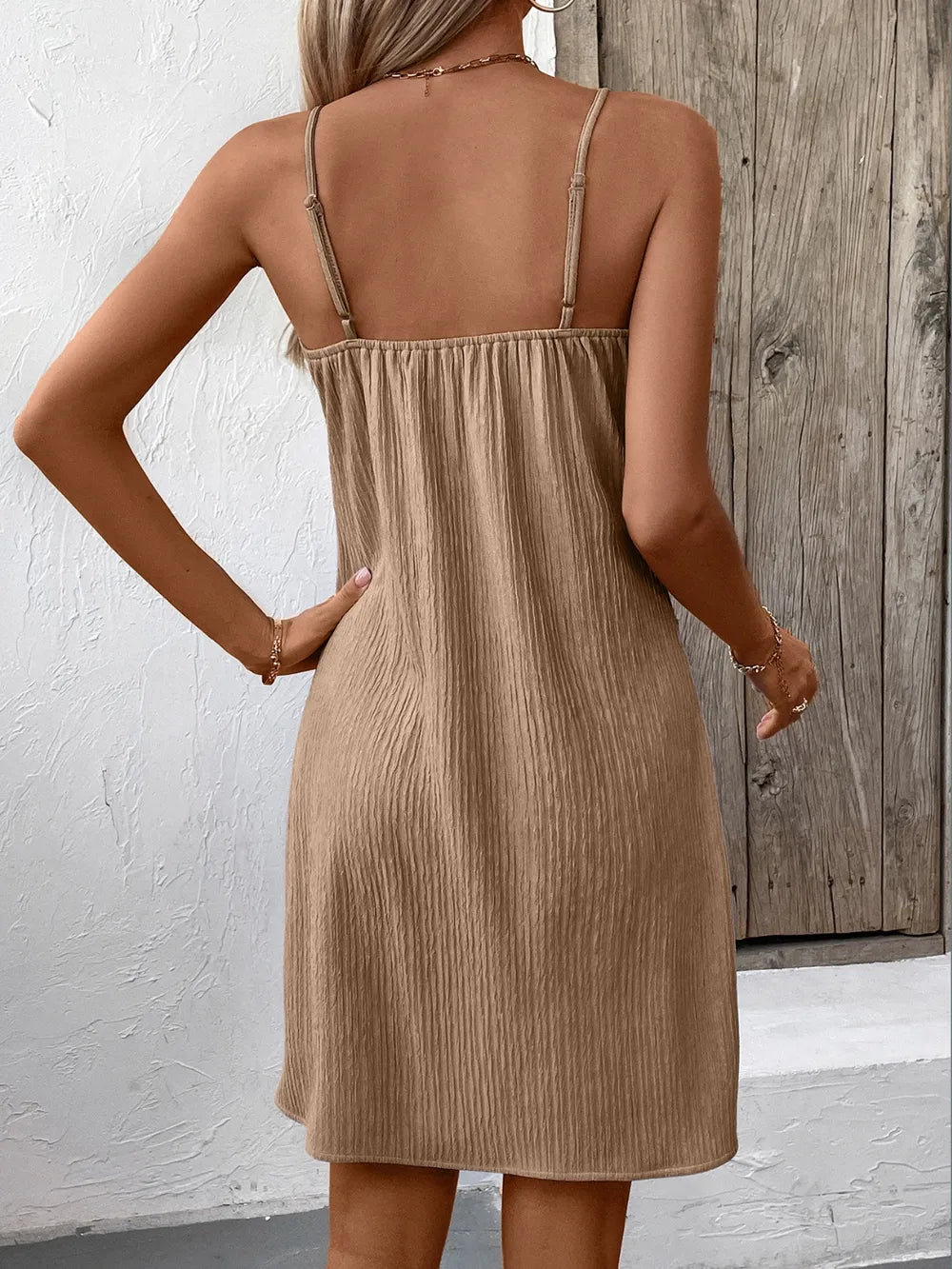 Ivy Lane Textured V-Neck Sleeveless Mini Cami Dress - Velora