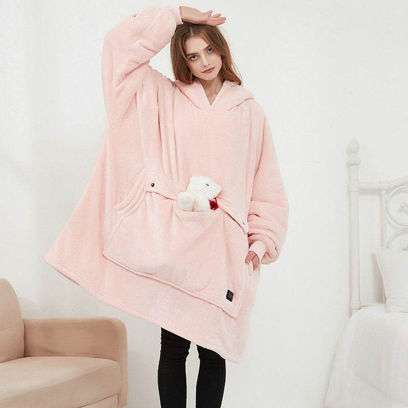 USB Heated Wearable Blanket Oversized Lazy Hoodie With Large Heating Area Back Cozy Warm Sherpa Hoodie Blanket No Battery Pack - Velora