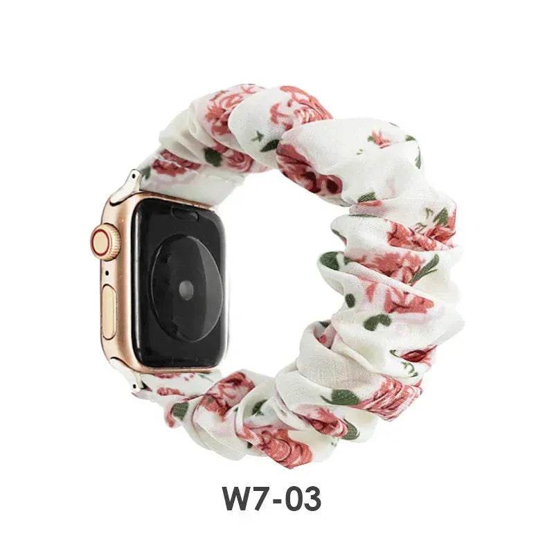Women Replaceable Sew Floral Elastic Hair Band Strap Wristband for iwatch - Velora