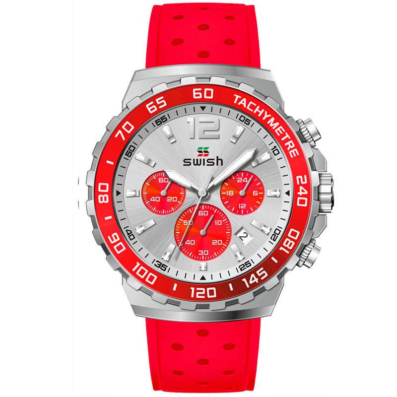 Men's Luminous Sports Breathable Hole Silicone Strap Six-pin Quartz Watch - Velora