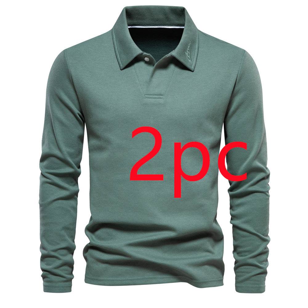 Fashion Lapel Long-sleeved Polo Shirt Men's Casual Solid Color Tops Clothing - Velora