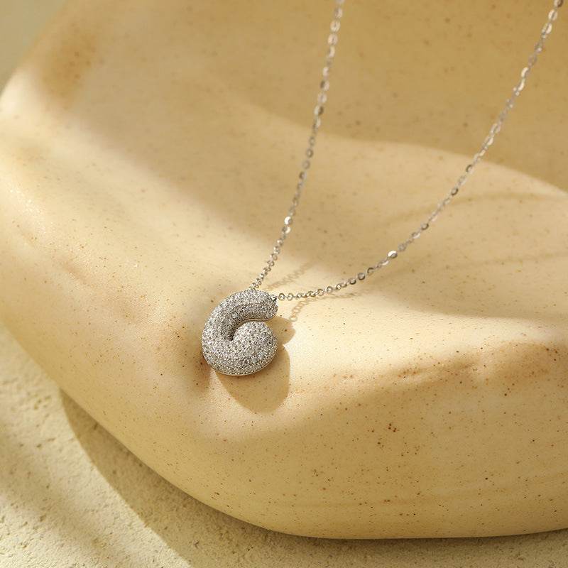 Silver 26 Letter Bubble Necklace For Women Full Diamond - Velora