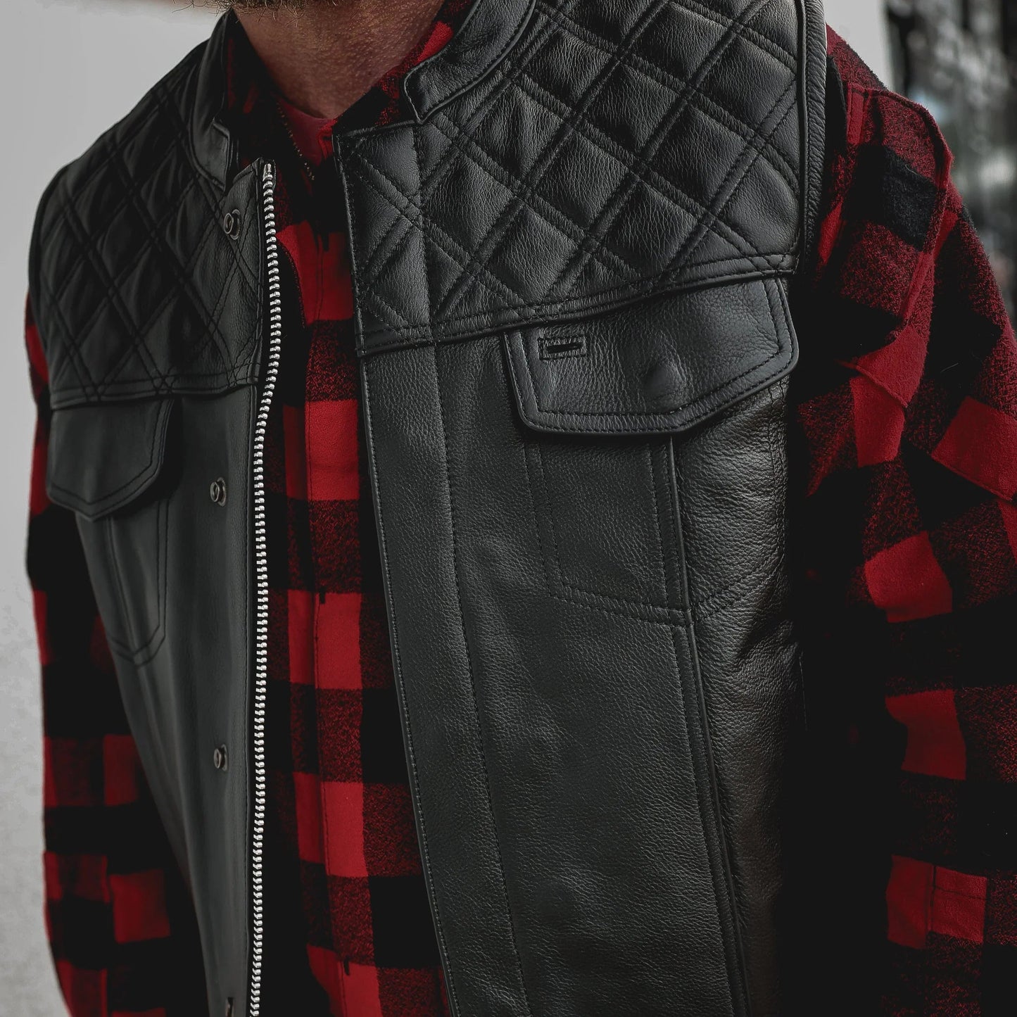 Open Road Men's Upside Leather with Black Stitched Diamonds Vest Boutique of Leathers/Open Road