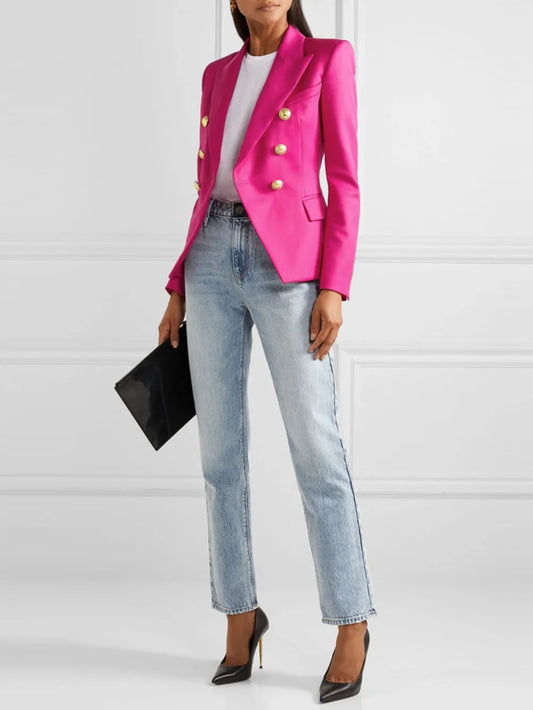 Lapel Collar Long Sleeve Blazer - Velora