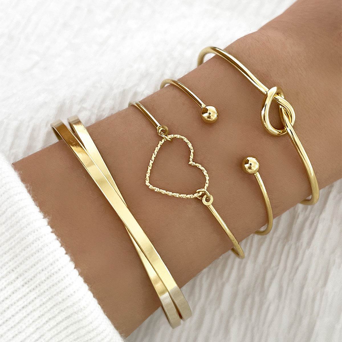 Vintage Gold Crystal Heart Letter Love Bangle Bracelet For Women Fashion Multi-layer Geometric Charm Bracelets Jewelry Gifts - Velora