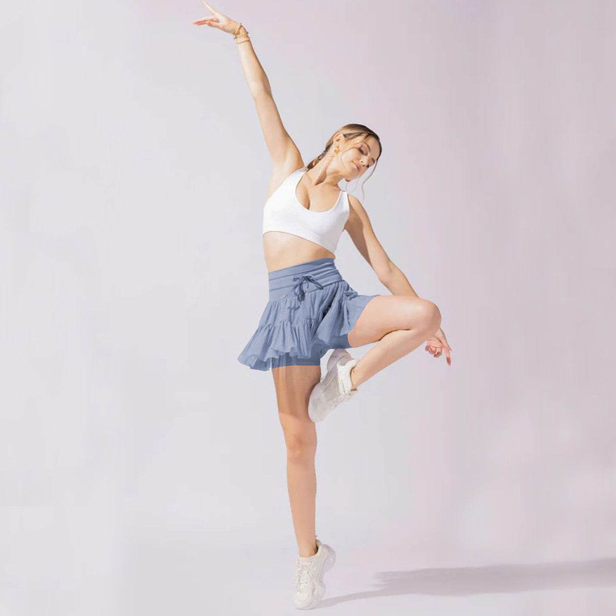 High Waist Dress Lace-up Sports Skirt With Anti-exposure Safety Pants Summer Fashion Pleated Skirt Womens Clothing - Velora