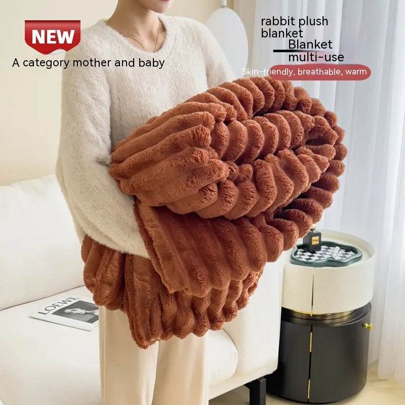 Soft Wind Bubble Velvet Blanket Warm Solid Rabbit Fur Blankets Double-sided Thickening Cover Throw Warm Fur Blanket - Velora