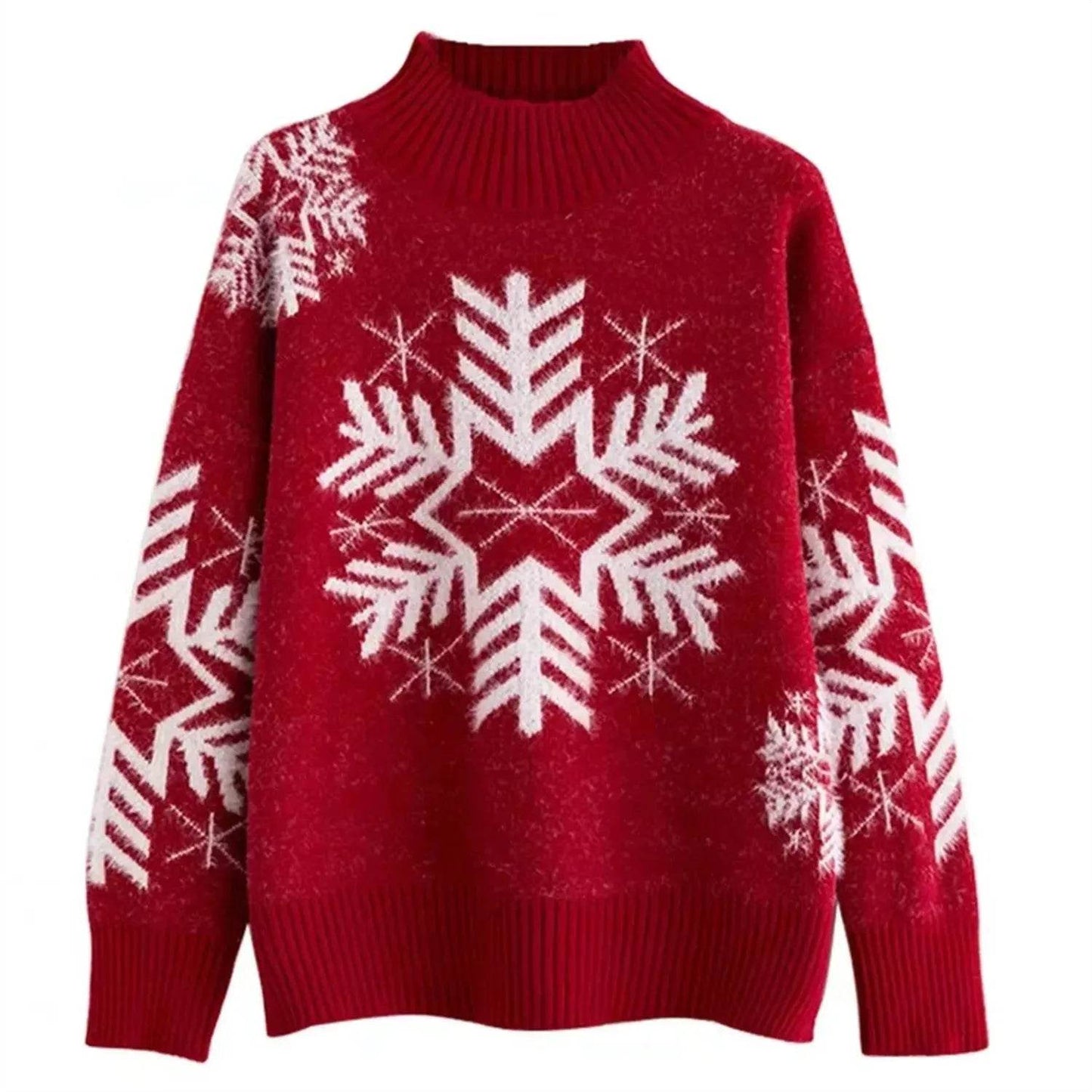 Snowflakes Crewneck Christmas Cashmere Sweater women - Velora