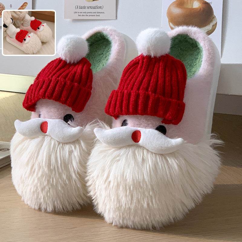 Cute Christmas Santa Claus Home Slippers Winter Warm Indoor Non-slip Floor Plush Shoes For Women - Velora