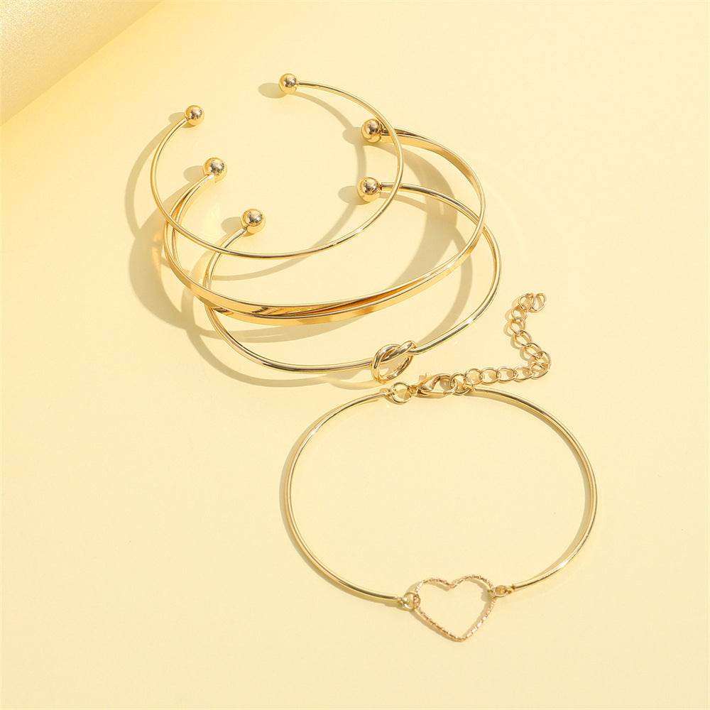 Vintage Gold Crystal Heart Letter Love Bangle Bracelet For Women Fashion Multi-layer Geometric Charm Bracelets Jewelry Gifts - Velora