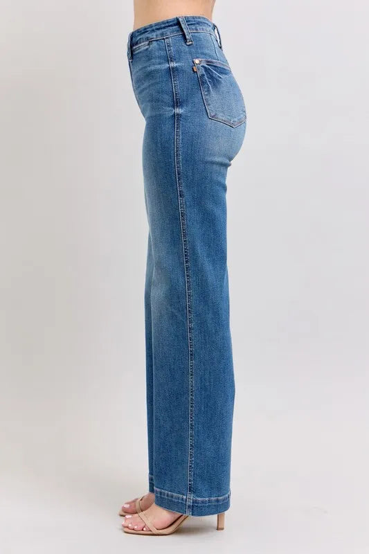 Judy Blue Full Size High Waist Contrast Thread Straight Plus Size - Velora
