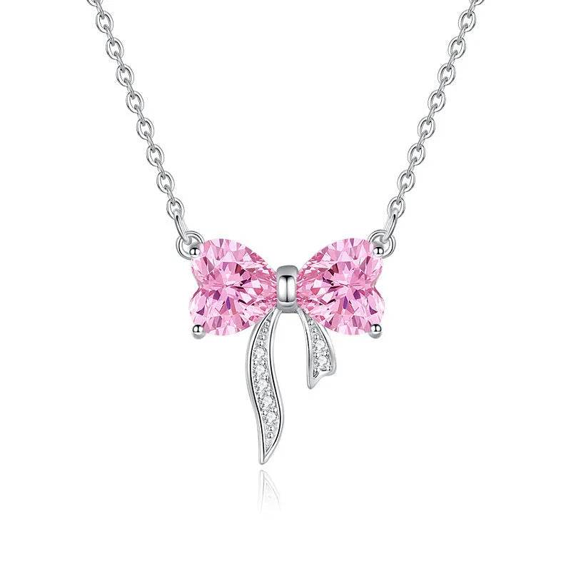 Women's Bow Zircon Necklace S925 Sterling Silver Clavicle Chain - Velora
