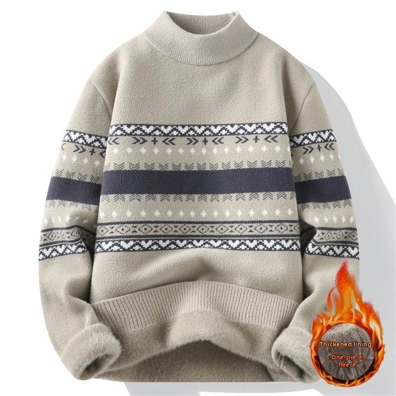 One-piece Velvet Sweater Men's Mock Neck Knitted Sweater Fashion Knitting Pullovers Men Autumn Winter Daily Casual Warm Pullover Sweaters Man - Velora