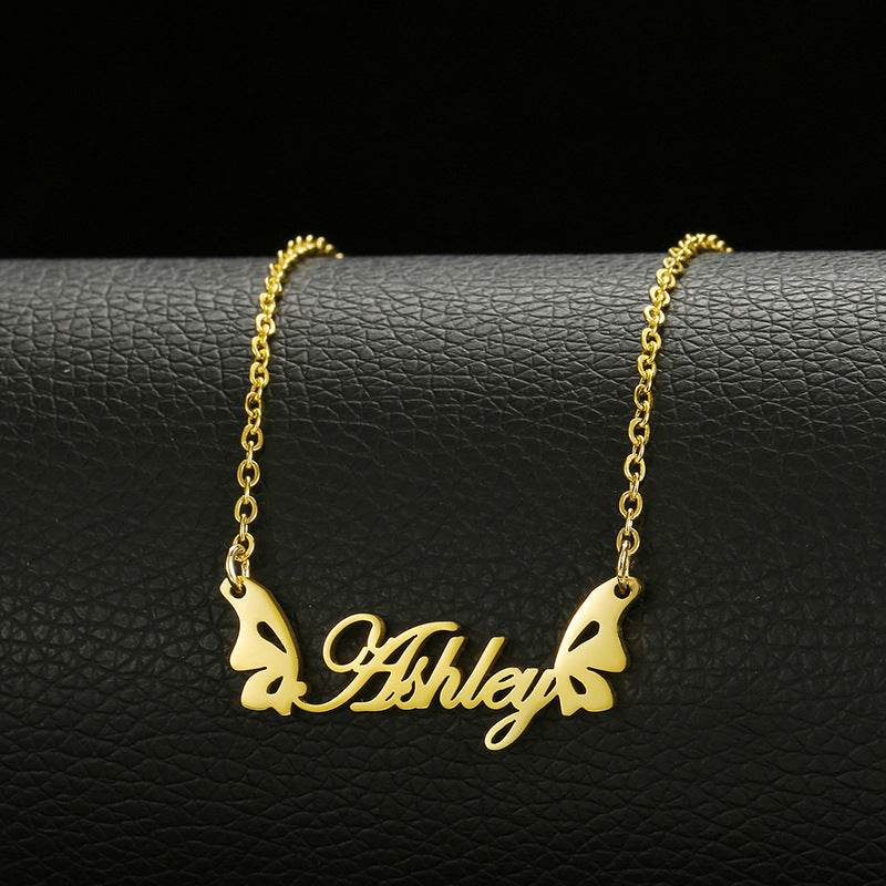 Stainless Steel Customized Various Sign Name Necklace Custom Butterfly Heart Nameplate For Women Girls Christmas Gift - Velora