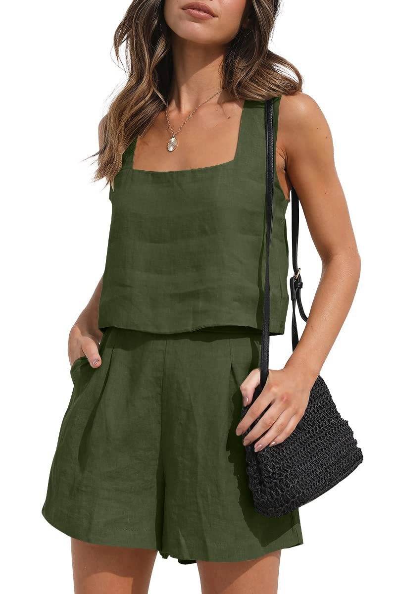 Women's Suit 2 Piece Outfits Square Neck Tops Shorts Sets Lounge Clothes Beach Summer Casual Outfits - Velora