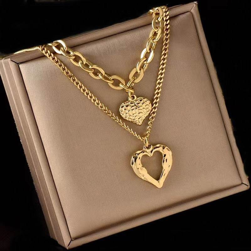 Titanium Steel Angel Wings Love Necklace Irregular Folds 2 Heart Love Necklace For Women Charm Party Accessories High-quality Fashion Jewelry Pendant Gifts - Velora
