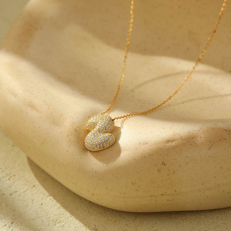 Silver 26 Letter Bubble Necklace For Women Full Diamond - Velora