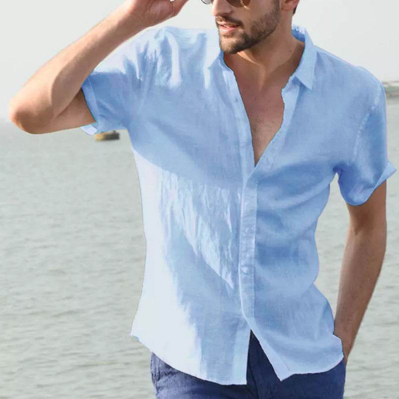 Summer Short-sleeved Shirt Casual Button Tops Men Clothing - Velora