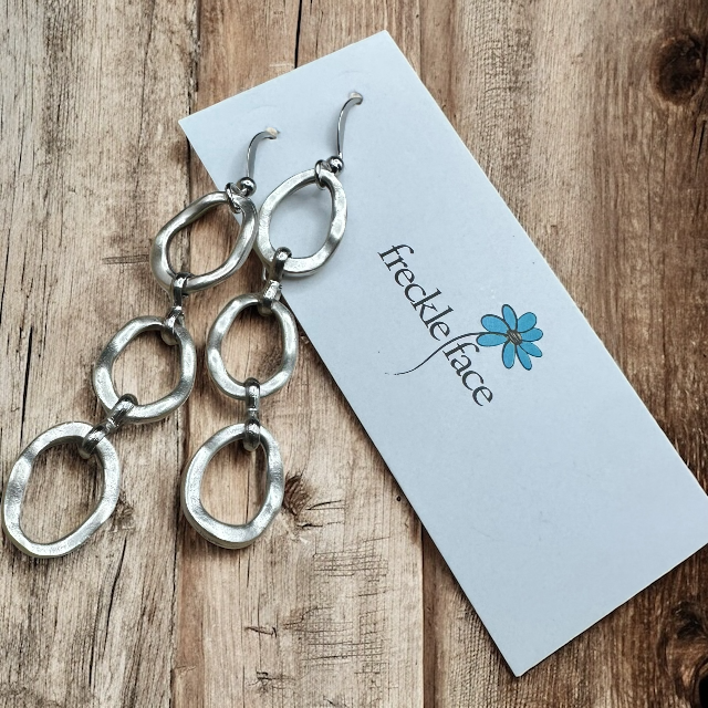 Wavy Hoop Drop Earrings – Matte Silver Asymmetrical Hoops, Hypoallergenic - Velora