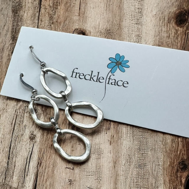 Wavy Hoop Drop Earrings – Matte Silver Asymmetrical Hoops, Hypoallergenic - Velora