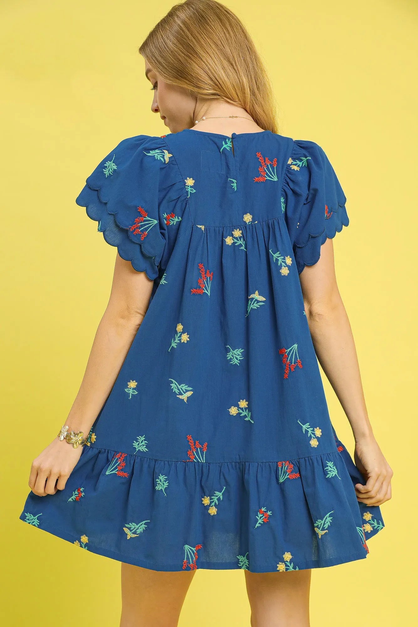 Umgee Floral Embroidered Short Sleeve Mini Dress - Velora