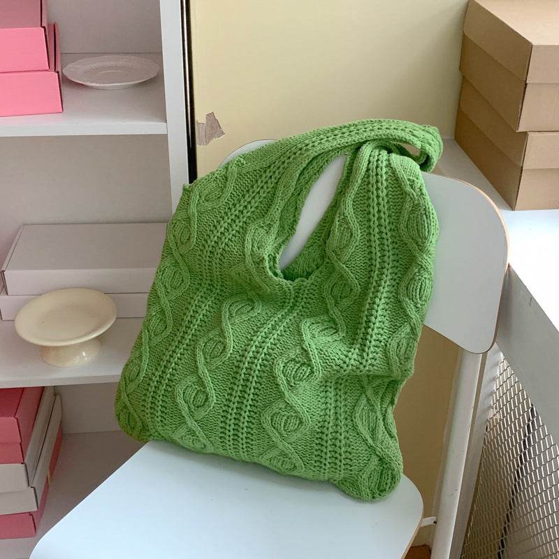 GWomen Shoulder Bags Portable Retro Hollow Knitted Woolen Yarn Bag Shoulder Tote Bag Solid Color Crochet Bag Large Capacity Shopping Tote Bags - Velora