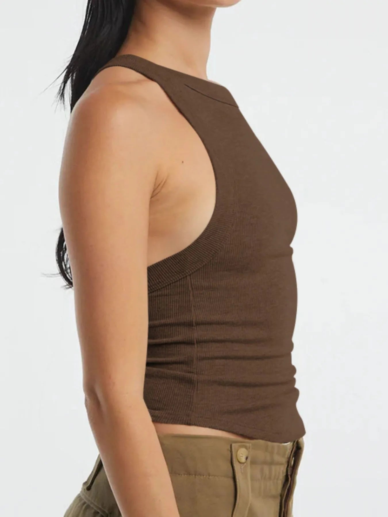 Asymmetrical Back Ribbed Crop Tank Top - Velora
