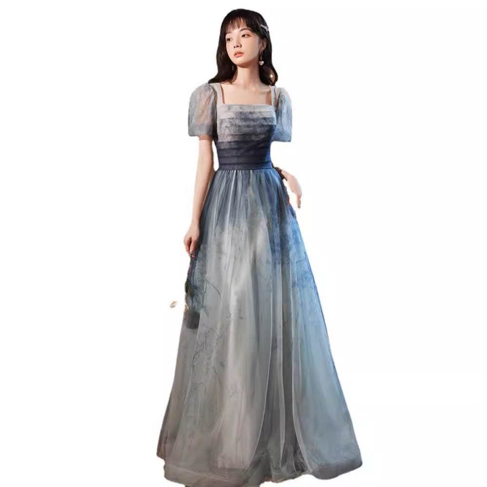 Gradient Blue Evening Elegant Socialite Ceremony Performance Banquet Dress - Velora