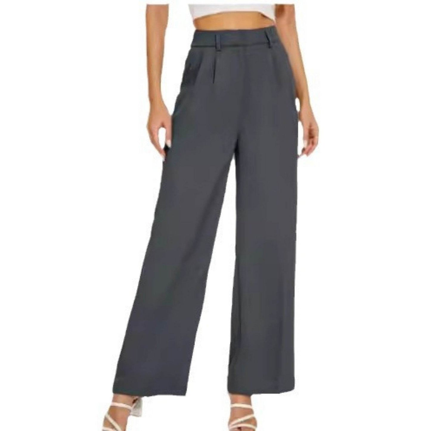 High Waist Straight Trousers With Pockets Wide Leg Casual Pants For Women - Velora