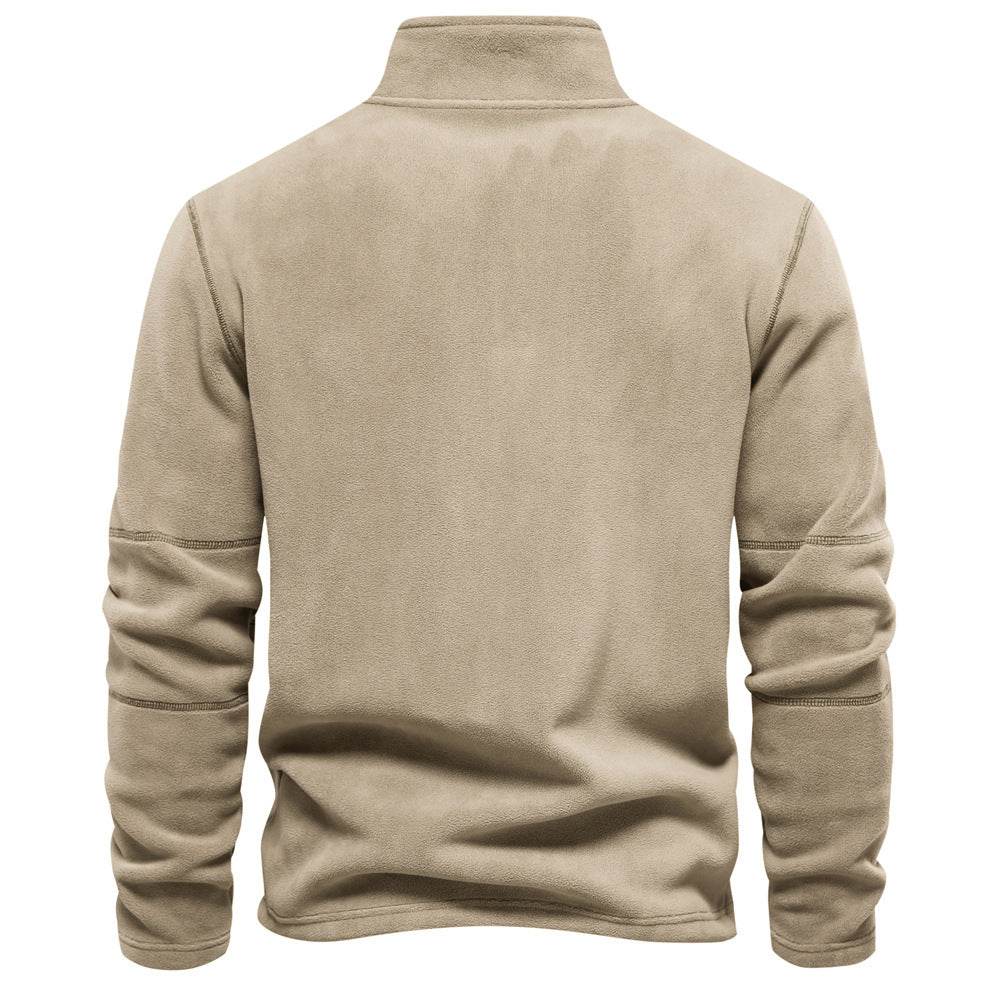 Fashion Personality Stand-collar Zippered Sweatshirt With Fleece Winter Casual Pullover Top Men's Clothing - Velora