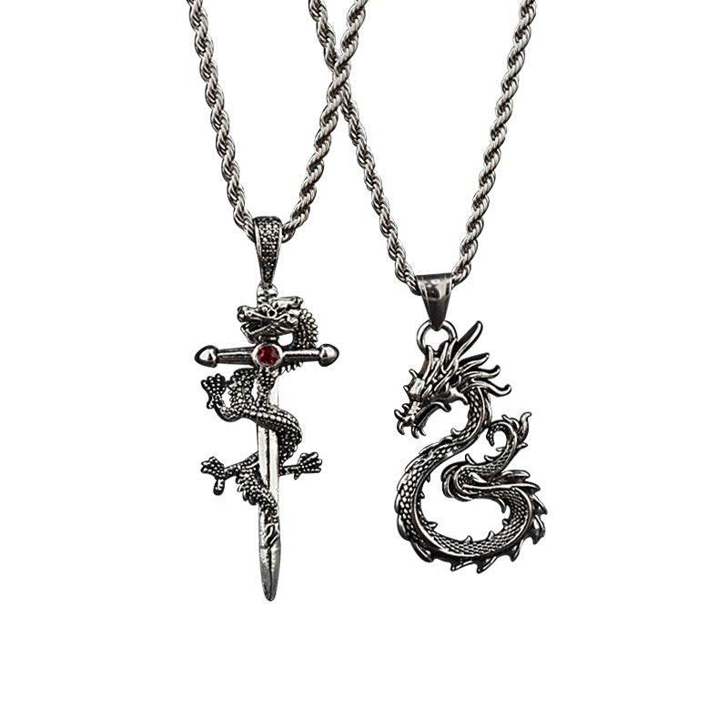 Fashion Jewelry Dragon Sword Pendant Necklace Paved Black Color Jewelry For Men Boy Christmas Gifts - Velora