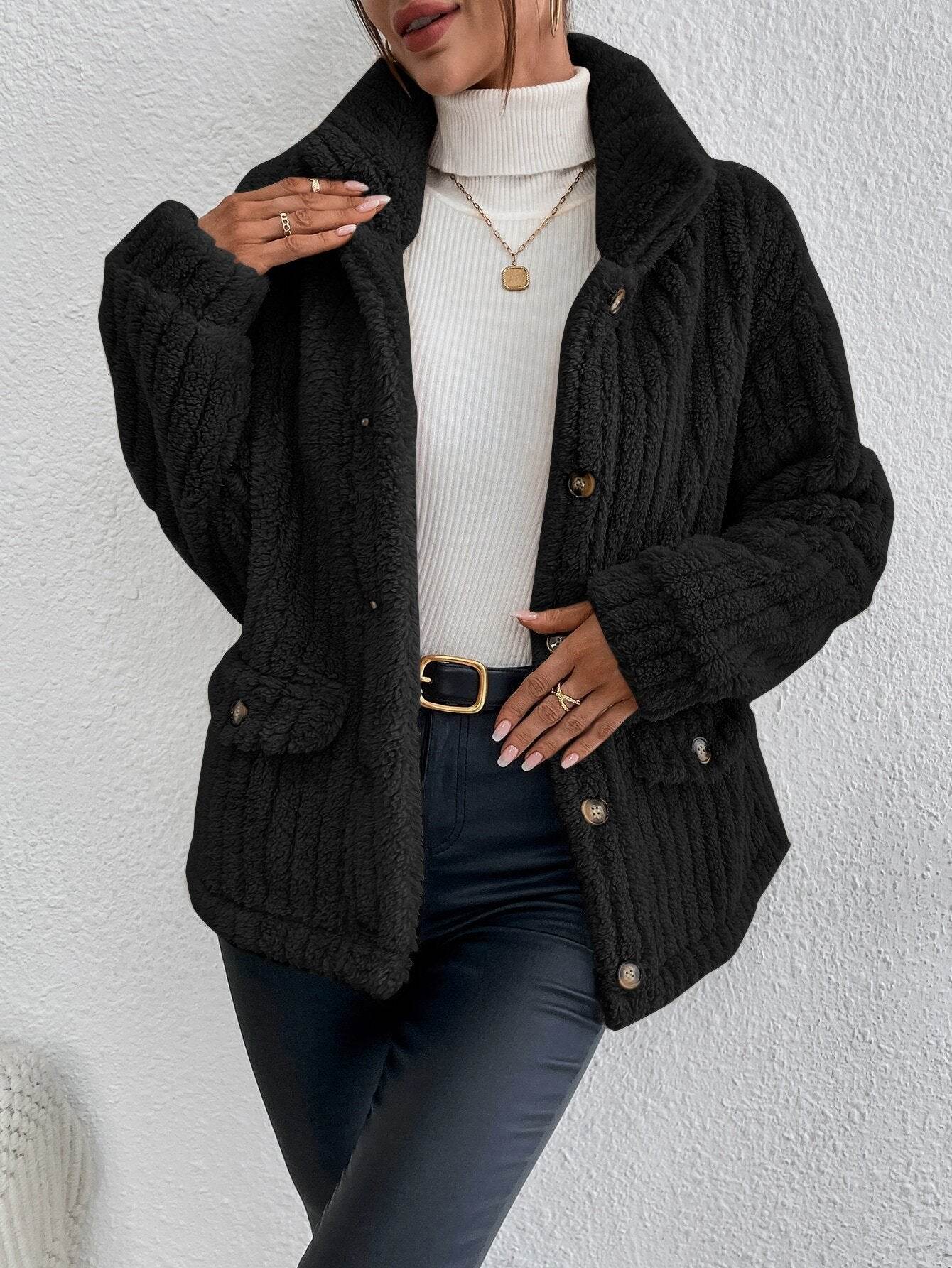 New Double-sided Velvet Button Cardigan Casual Coat - Velora