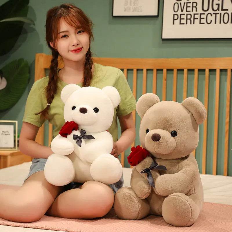 23-45cm New Lovely Hug Roses Teddy Bear Plush Pillow Stuffed Soft Animal Dolls Nice Birthday Gift Girlfriend Valentine's Day - Velora