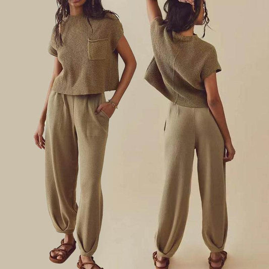 Women's Casual Two Piece Outfits With Pockets Summer Sleeveless Top And Loose Pants Fashion Tracksuit Lounge Sets - Velora