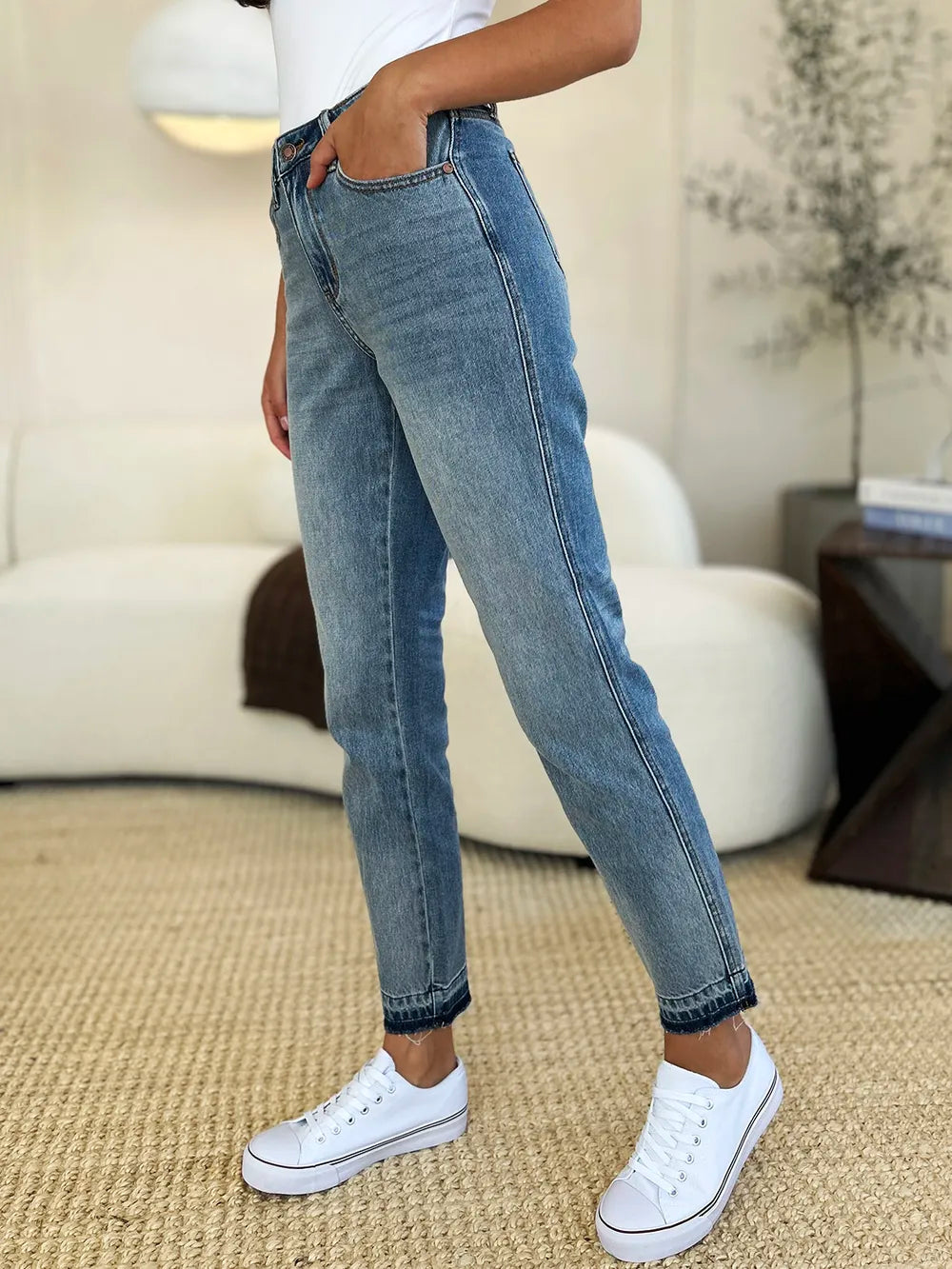 Judy Blue Full Size Mid Rise Rigid Magic Release Hem Jeans - Velora