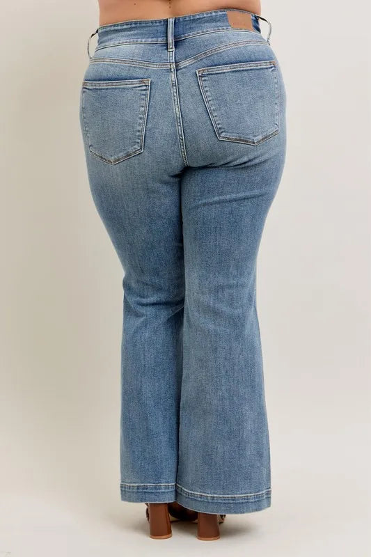 Judy Blue Full Size High-Waist Flare Denim Jeans with Front Seam Detail Plus Size - Velora