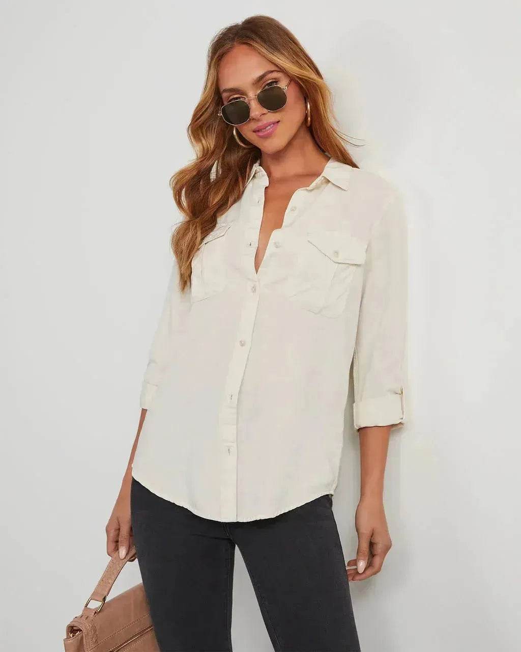 Formal Work Denim shirts for women Leisure Lapel Single Breasted Women's Long Sleeve Denim Shirt Women button down shirts - Velora