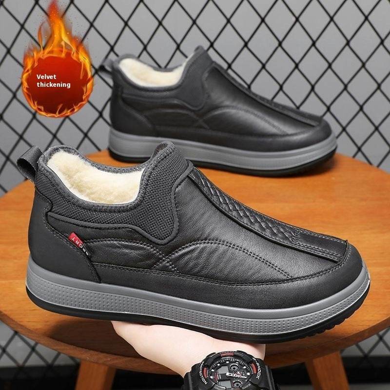 Winter Warm Fleece Snow Boots Round-toed Platform Ankle Boot Fashion Simple Non-slip Flat Cotton Shoes Men - Velora