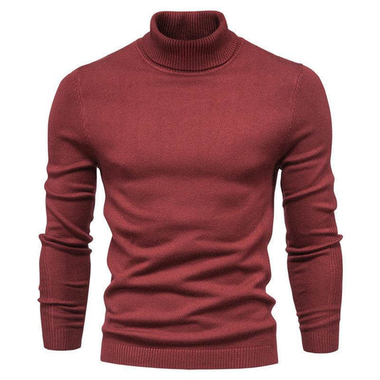 Men's Solid Color Slim Pullover Turtleneck Sweater Winter Casual Tops Clothing - Velora