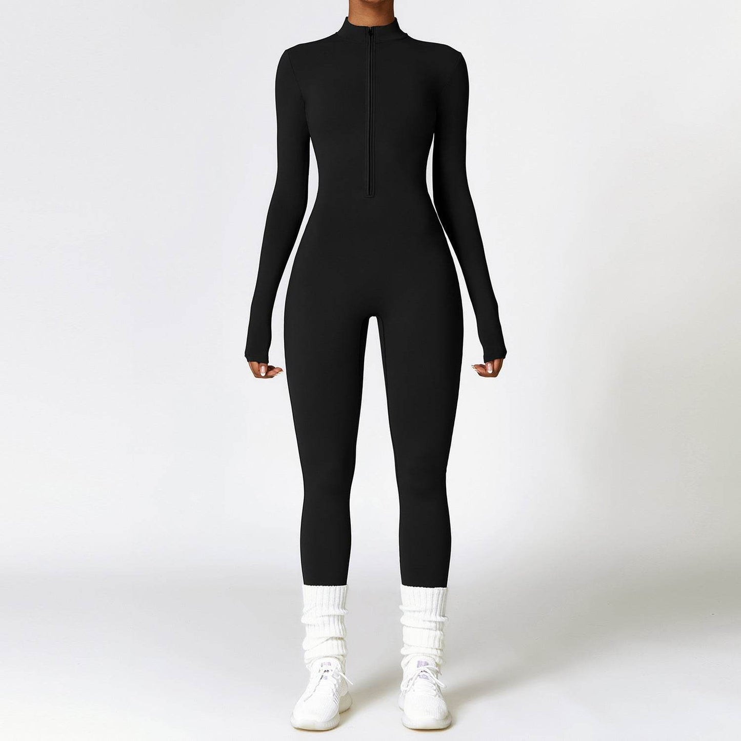Warm Zipper Long-sleeved Jumpsuit Yoga Fitness Sports Pants Breathable Bodysuit Women's Clothing - Velora
