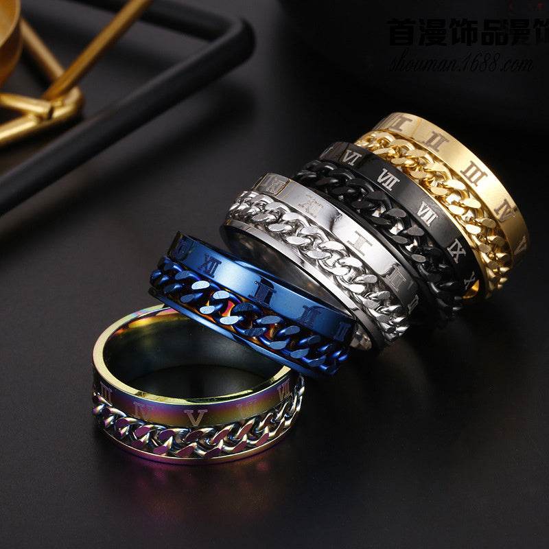 Roman Letter Rotatable Chain Rings Men Digital Titanium Steel RingFor Couple High Quality Multifunctional Bottle Opener Ring Spinner Jewelry Punk Gifts - Velora