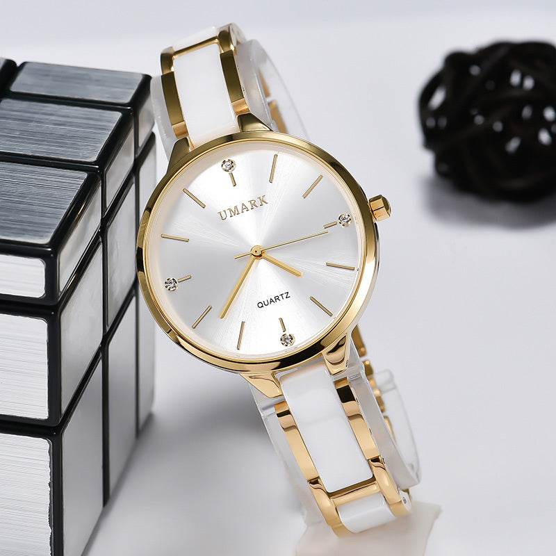 Ladies Ceramic Diamonds Waterproof Quartz Watch - Velora