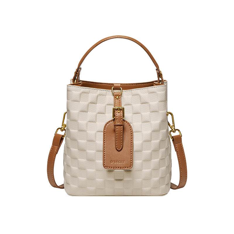 Cowhide Bucket Niche Design Shoulder Commuter Crossbody Bag - Velora