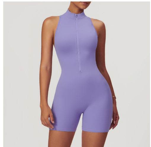 Fitness Yoga Jumpsuit With Zipper Summer Backless Shorts Jumpsuit Bodysuit For Women Clothing - Velora