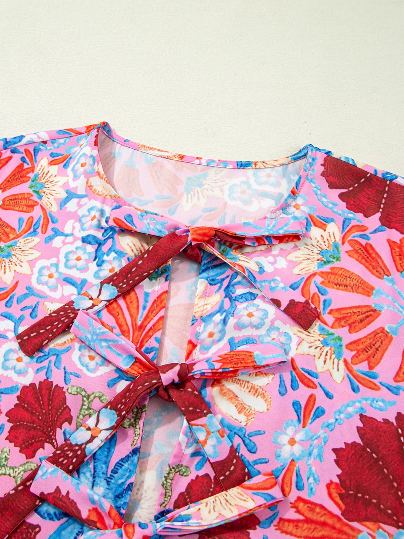 Floral Print Tie Front Midi Dress - Velora