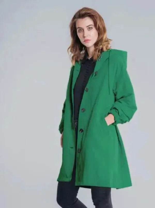 Women Casual Style Hoodie Windbreaker Mid-Length Long-Sleeved waist Jacket - Velora